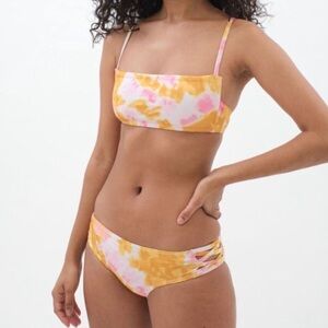 Aeropostale Pink and Orange Tie-Dye Square Neck Criss cross Bikini. Size L NWOT!